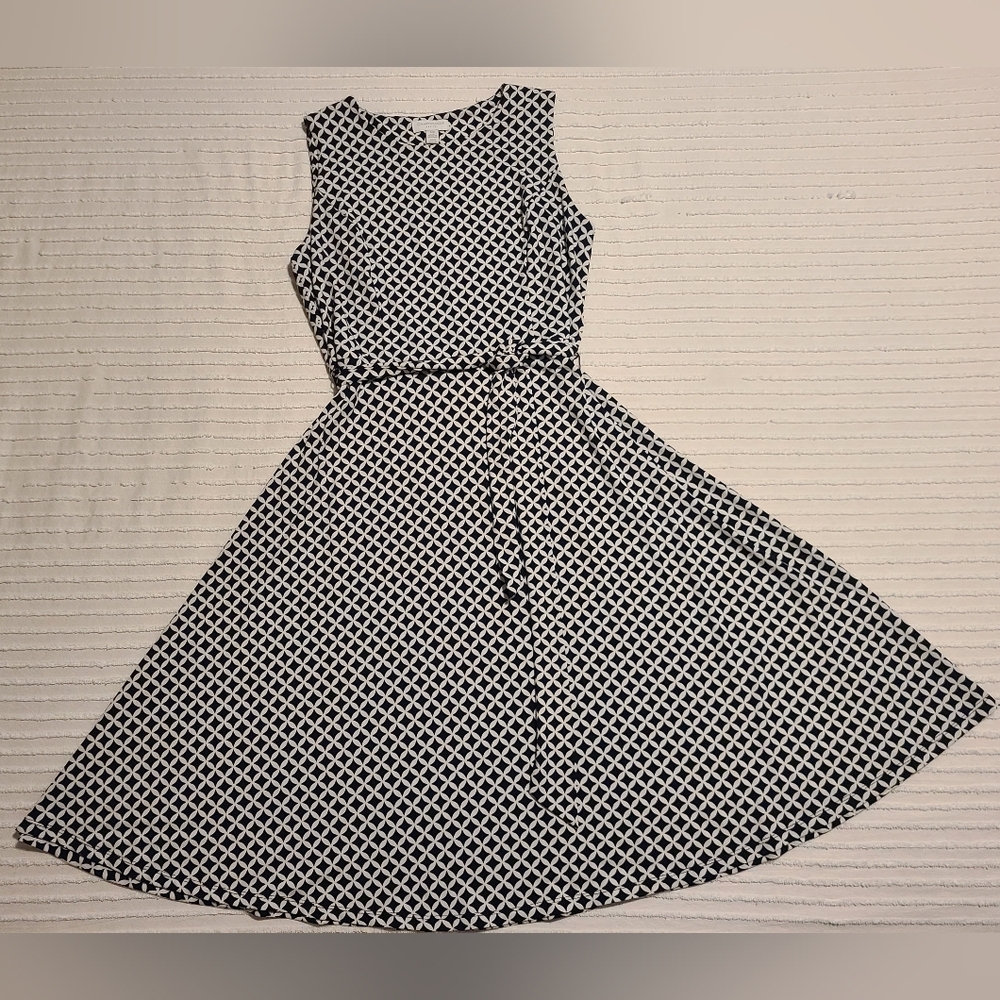 Charter Elegant Navy and White Patterned Dress